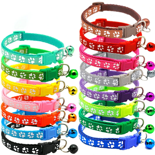 5pcs Pet Collar With Bell Cartoon Footprint Colorful Dog Puppy Cat Accessories Kitten Collar Adjustable Safety Bell Ring Necklac