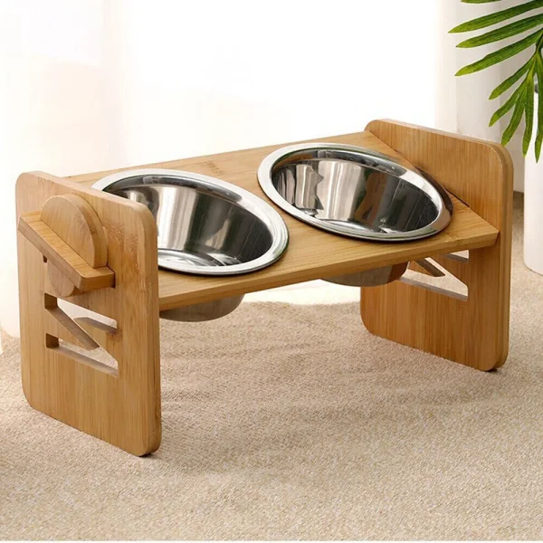 Adjustable Bamboo Elevated Dog Bowl