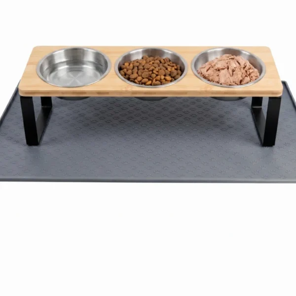 Tilted Bamboo Three-Bowl Pet Feeder