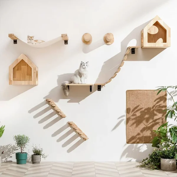 Wall-Mounted Cat Climbing Shelf Tower